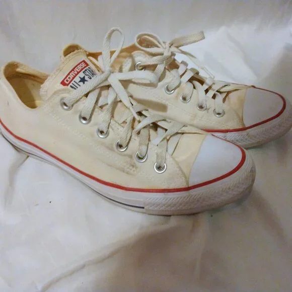 Converse Off White Canvas All Star Sneakers Shoes 10 Retro Streetwear Minimalist - Picture 6 of 9